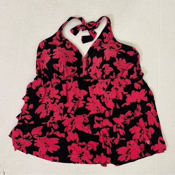 Aqua Green Black and Red Floral Top - Picture 3 of 9
